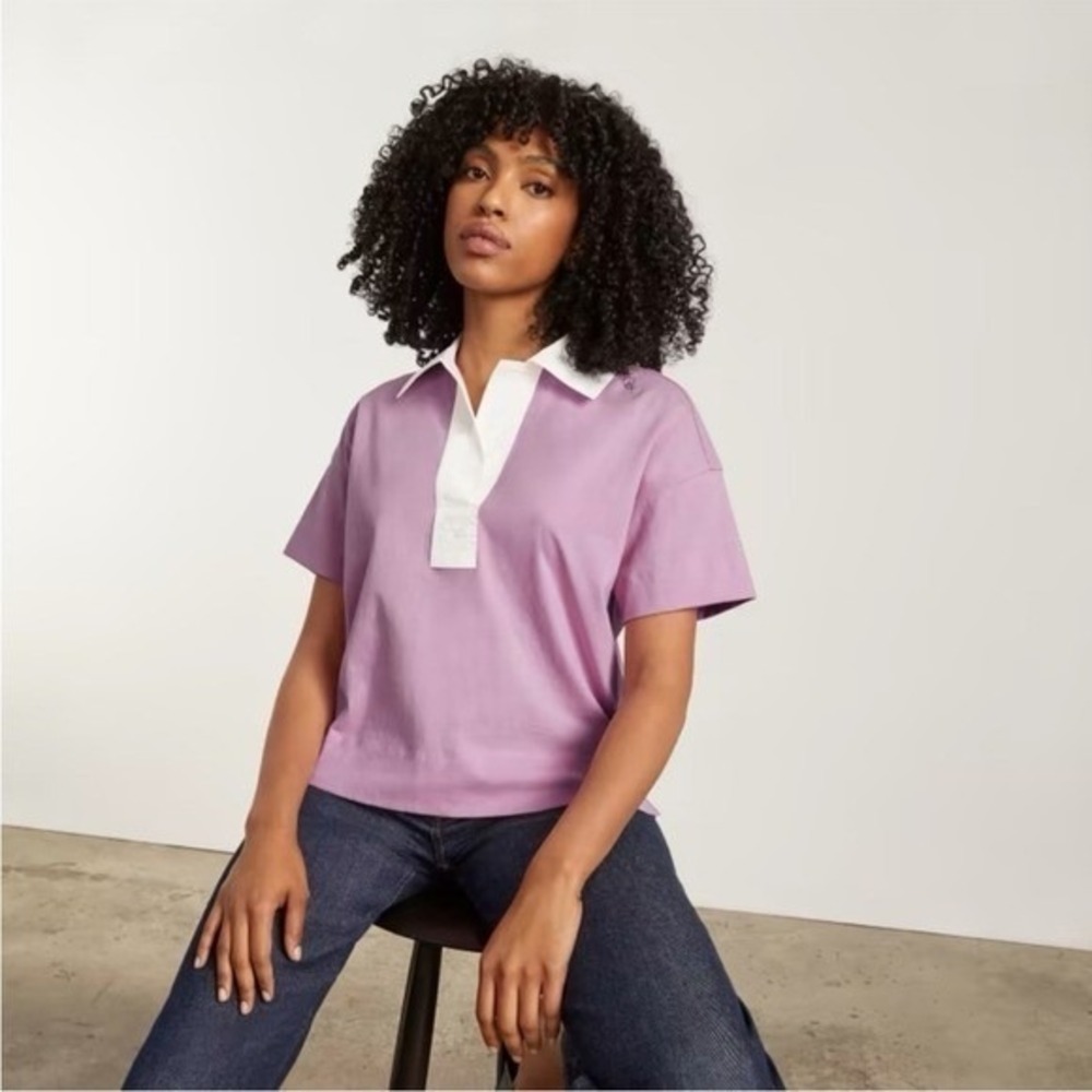 EVERLANE The Retro Jersey Polo Top In Mauve/Bone Purple size XS NEW
